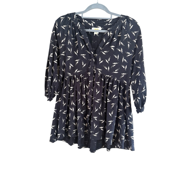 Women's Maeve by Anthropologie Navy Beige Leaf Print Blouse S - Picture 8 of 9